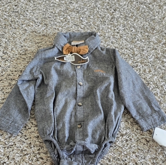 Little Gent 6-12 Months Baby Boys Gray Dress Shirt Bodysuit Long Sleeve - Picture 3 of 7